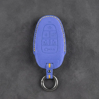 Hyundai Hand-Stitched Alcantara Key Fob Cover – Oval 6-Button Cornflower Blue