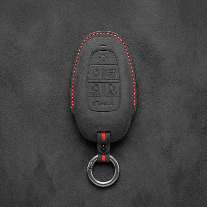 Hyundai Hand-Stitched Alcantara Key Fob Cover – Oval 6-Button Dark Charcoal