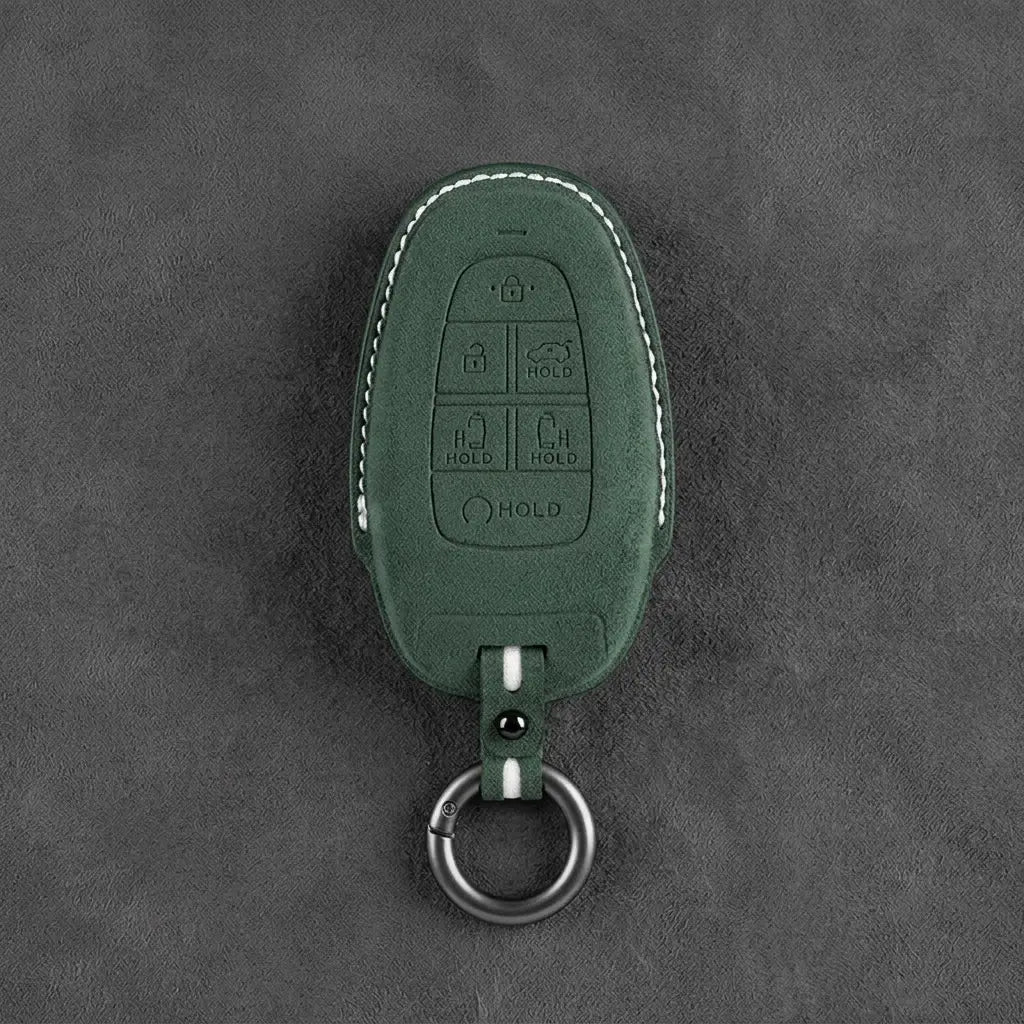 Hyundai Hand-Stitched Alcantara Key Fob Cover – Oval 6-Button Dark Green