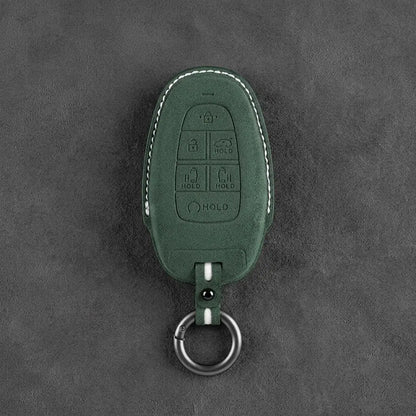 Hyundai Hand-Stitched Alcantara Key Fob Cover – Oval 6-Button Dark Green