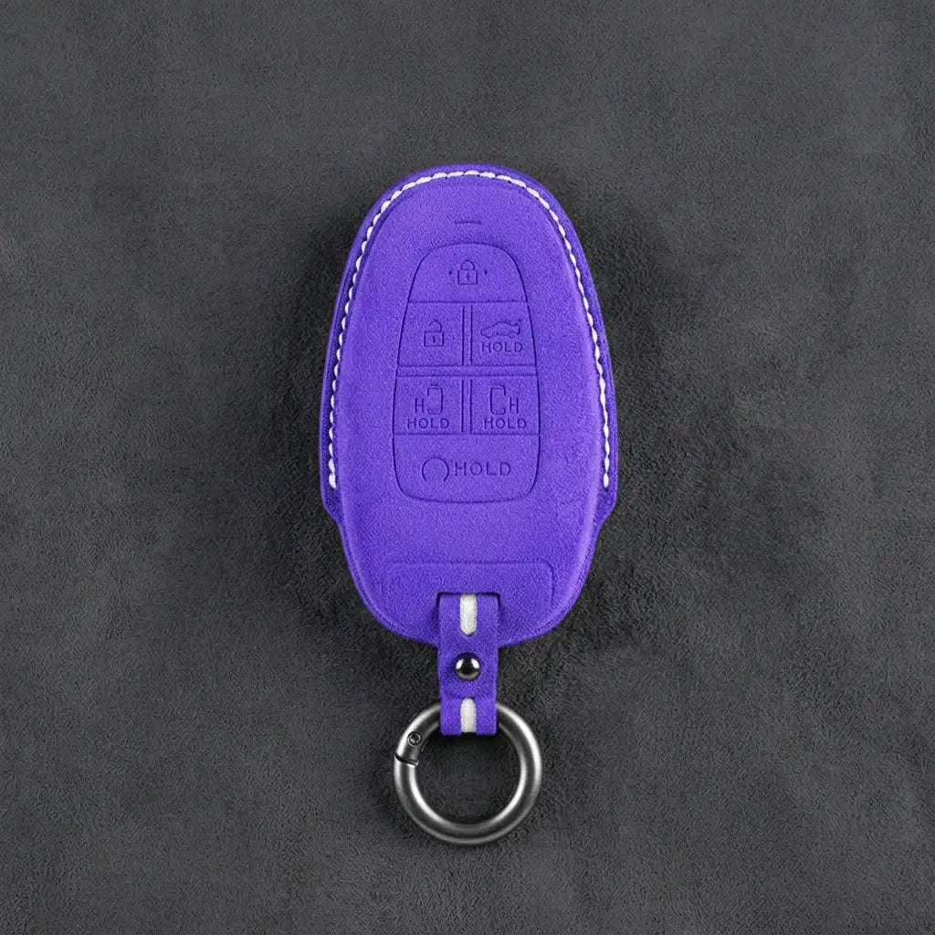 Hyundai Hand-Stitched Alcantara Key Fob Cover – Oval 6-Button Dark Purple