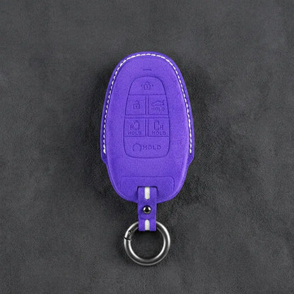 Hyundai Hand-Stitched Alcantara Key Fob Cover – Oval 6-Button Dark Purple