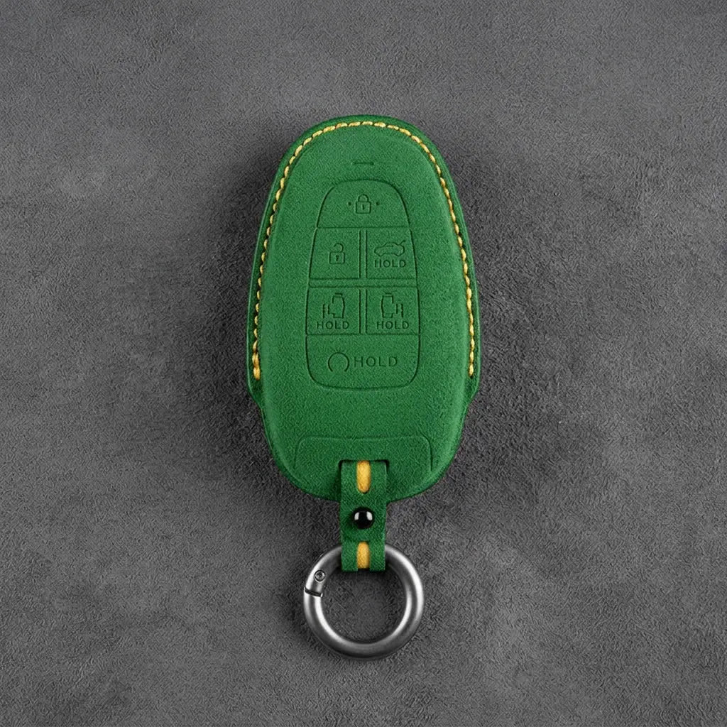 Hyundai Hand-Stitched Alcantara Key Fob Cover – Oval 6-Button Grass Green
