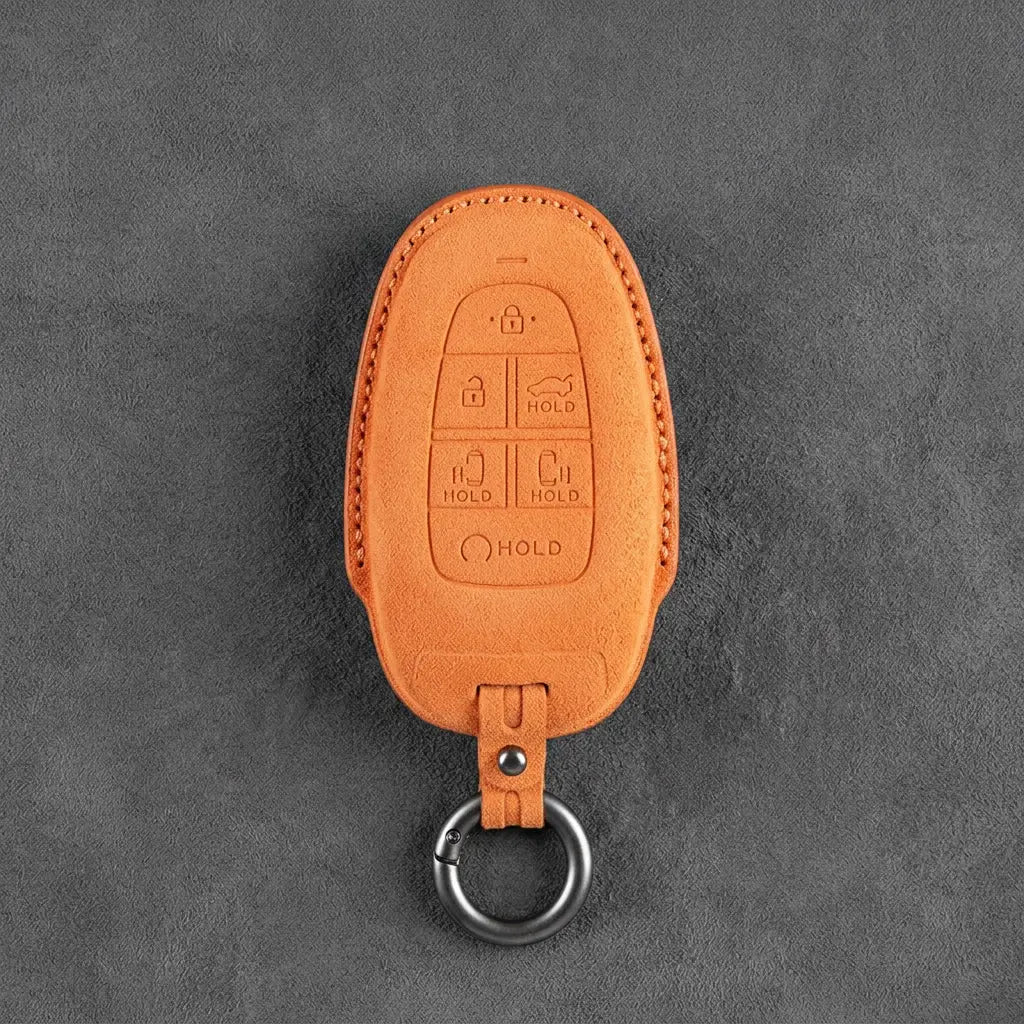 Hyundai Hand-Stitched Alcantara Key Fob Cover – Oval 6-Button Orange