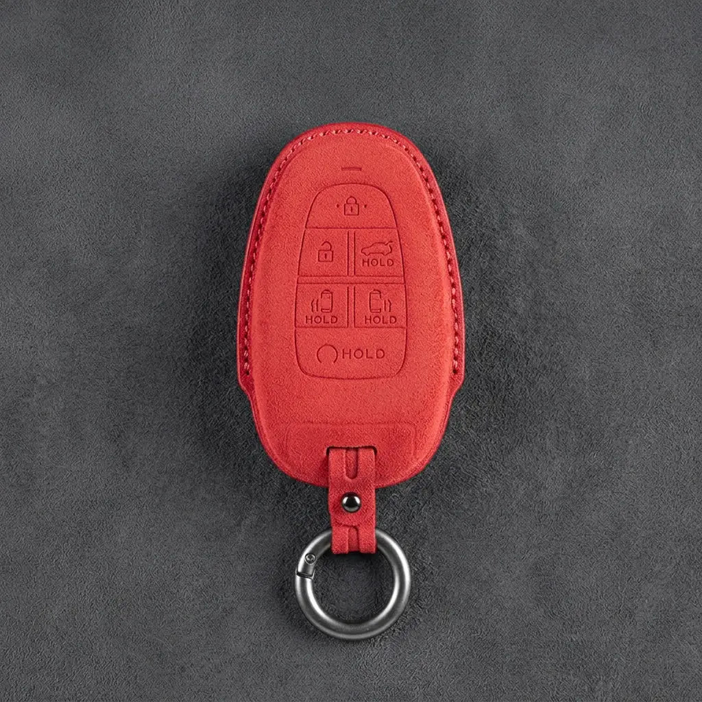 Hyundai Hand-Stitched Alcantara Key Fob Cover – Oval 6-Button Red