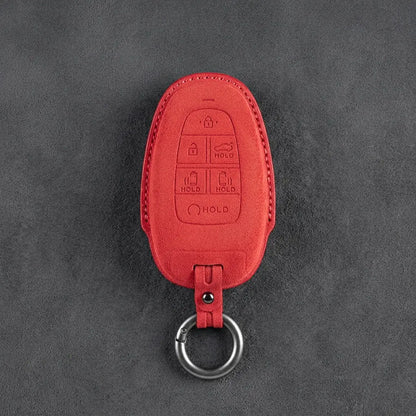 Hyundai Hand-Stitched Alcantara Key Fob Cover – Oval 6-Button Red