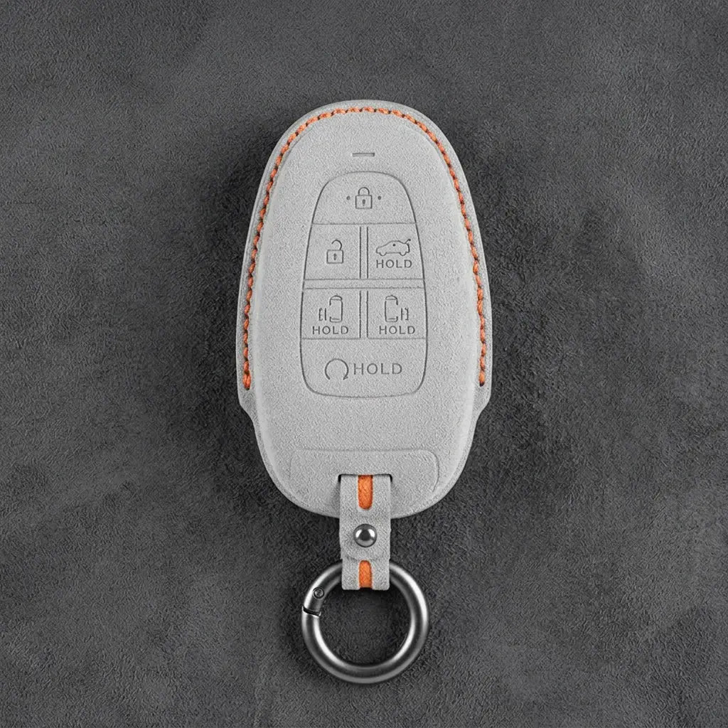 Hyundai Hand-Stitched Alcantara Key Fob Cover – Oval 6-Button White