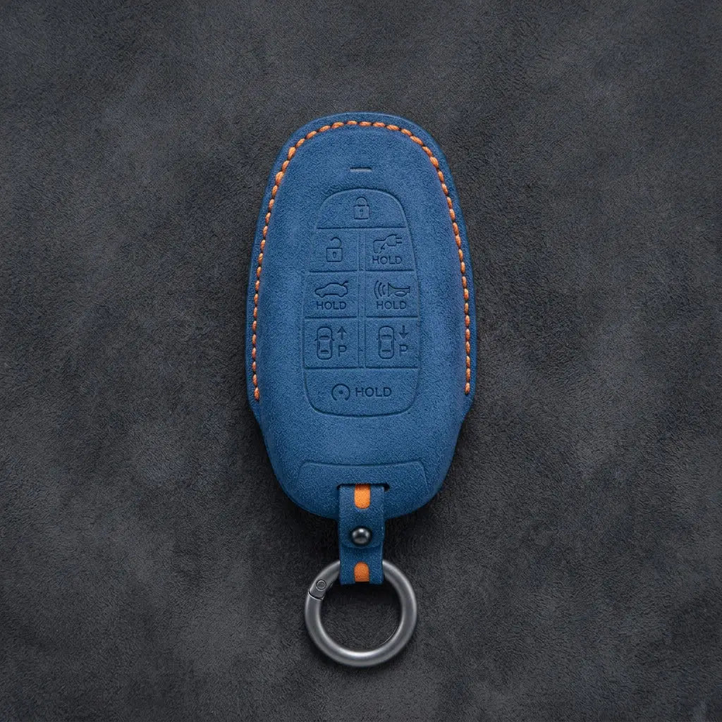 Hyundai Hand-Stitched Alcantara Key Fob Cover – Oval 8-Button Cobalt Blue