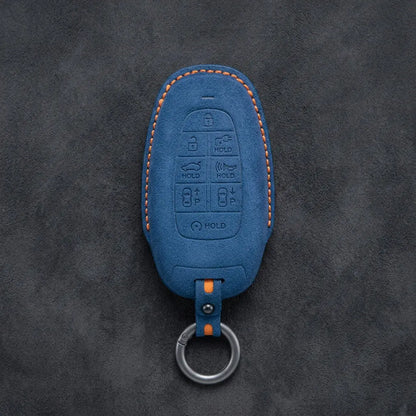Hyundai Hand-Stitched Alcantara Key Fob Cover – Oval 8-Button Cobalt Blue