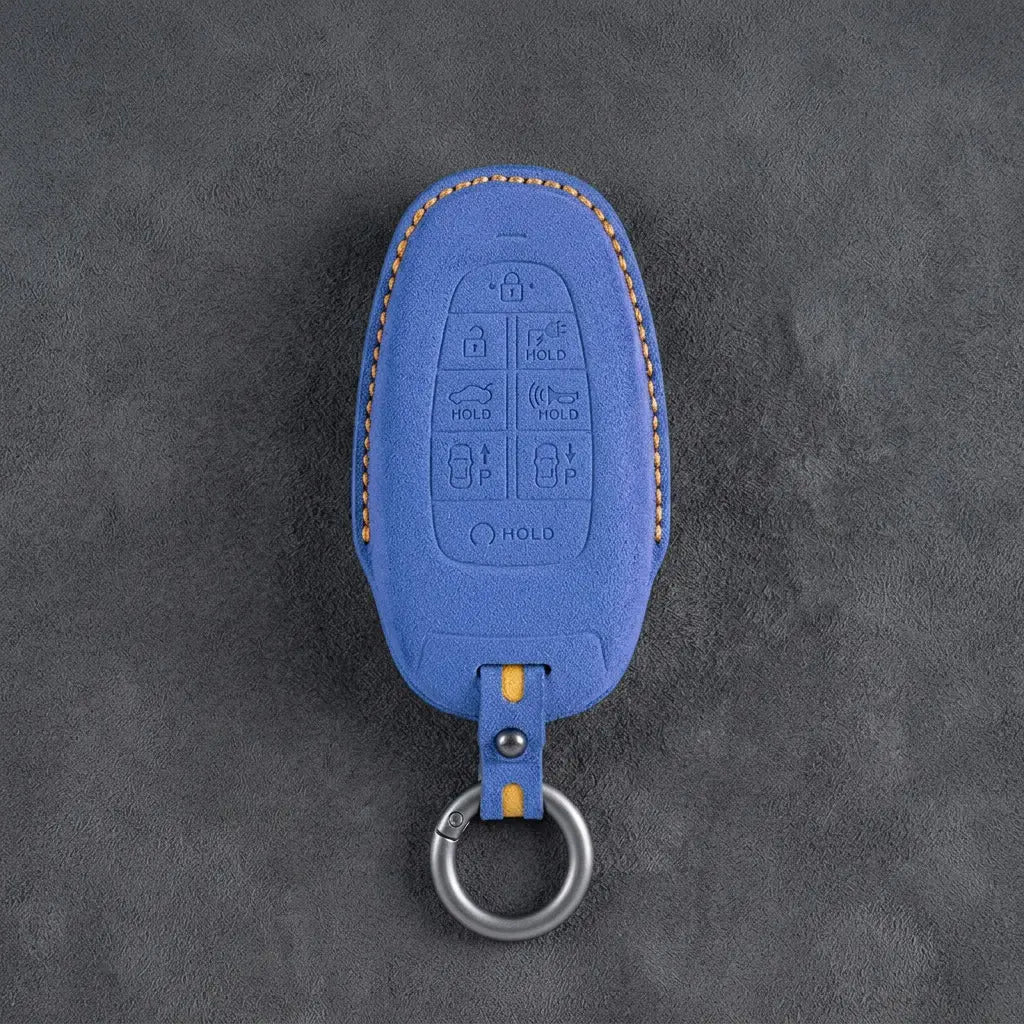 Hyundai Hand-Stitched Alcantara Key Fob Cover – Oval 8-Button Cornflower Blue