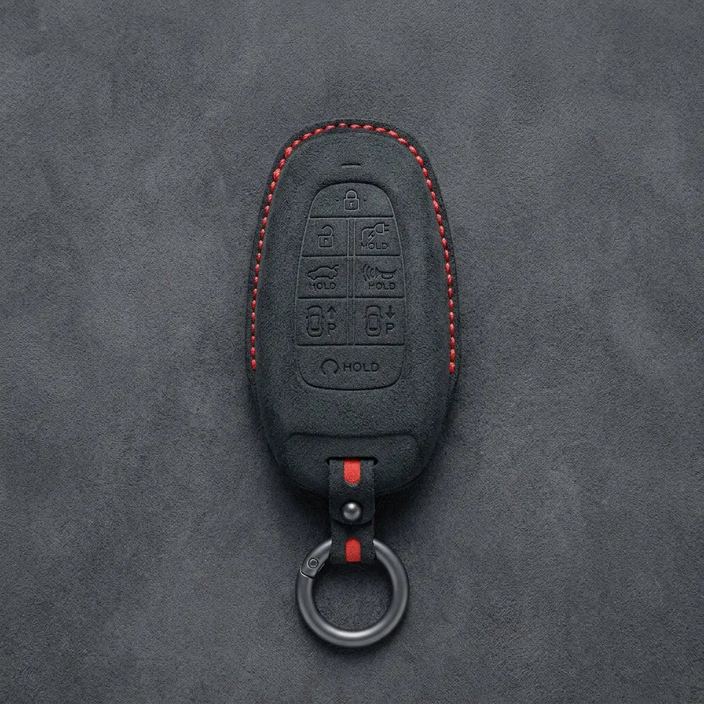 Hyundai Hand-Stitched Alcantara Key Fob Cover – Oval 8-Button Dark Charcoal