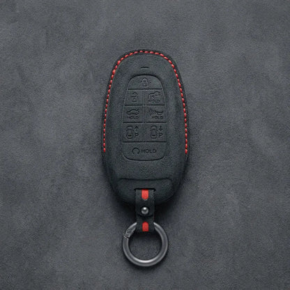 Hyundai Hand-Stitched Alcantara Key Fob Cover – Oval 8-Button Dark Charcoal