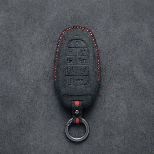 Hyundai Hand-Stitched Alcantara Key Fob Cover – Oval 8-Button Dark Charcoal
