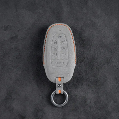 Hyundai Hand-Stitched Alcantara Key Fob Cover – Oval 8-Button Dark Gray