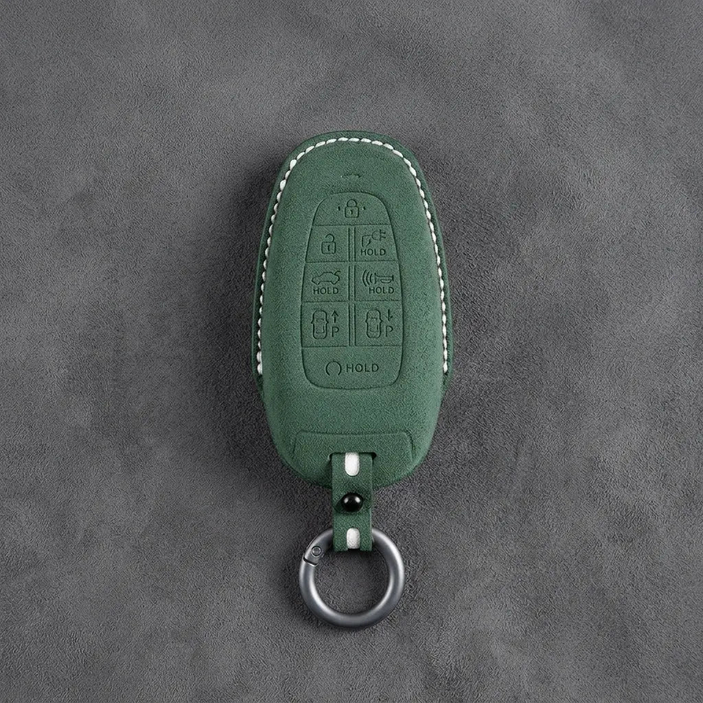 Hyundai Hand-Stitched Alcantara Key Fob Cover – Oval 8-Button Dark Green