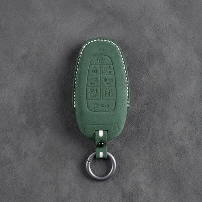 Hyundai Hand-Stitched Alcantara Key Fob Cover – Oval 8-Button Dark Green