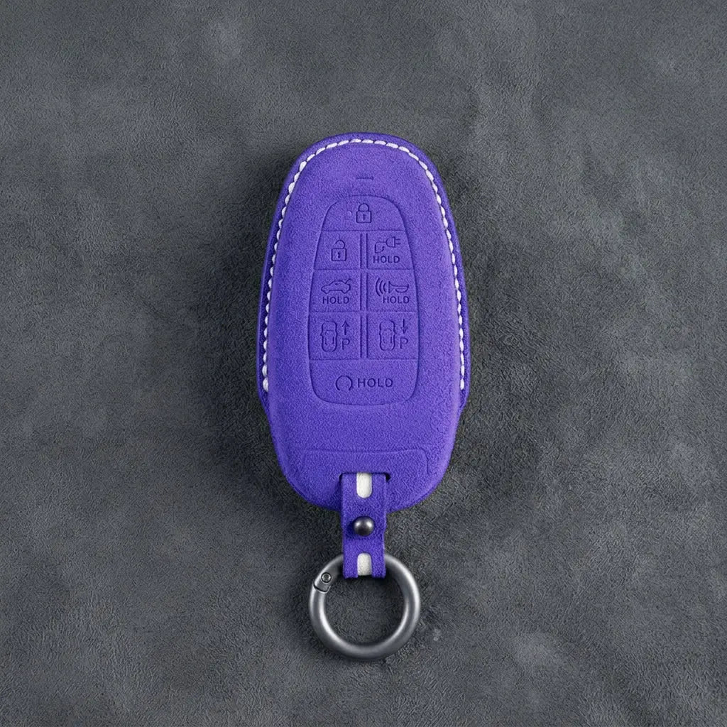 Hyundai Hand-Stitched Alcantara Key Fob Cover – Oval 8-Button Dark Purple