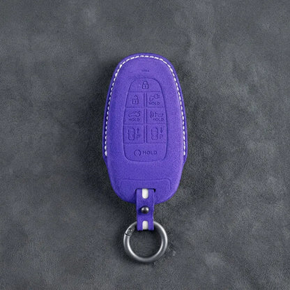 Hyundai Hand-Stitched Alcantara Key Fob Cover – Oval 8-Button Dark Purple