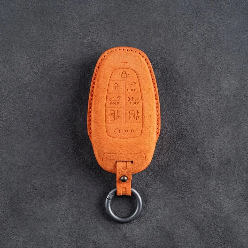 Hyundai Hand-Stitched Alcantara Key Fob Cover – Oval 8-Button Orange