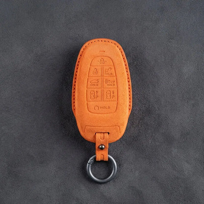 Hyundai Hand-Stitched Alcantara Key Fob Cover – Oval 8-Button Orange