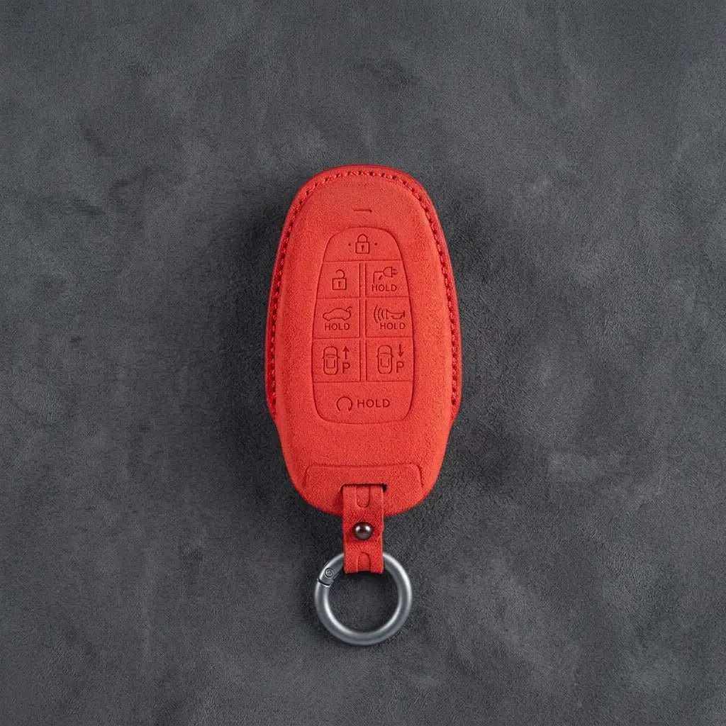 Hyundai Hand-Stitched Alcantara Key Fob Cover – Oval 8-Button Red