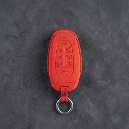 Hyundai Hand-Stitched Alcantara Key Fob Cover – Oval 8-Button Red