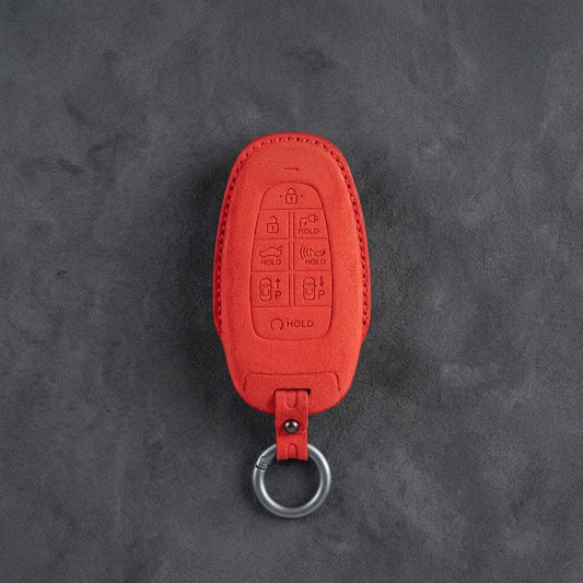 Hyundai Hand-Stitched Alcantara Key Fob Cover – Oval 8-Button Red