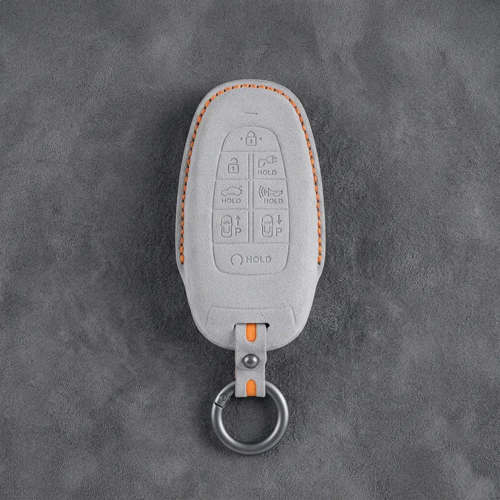 Hyundai Hand-Stitched Alcantara Key Fob Cover – Oval 8-Button White
