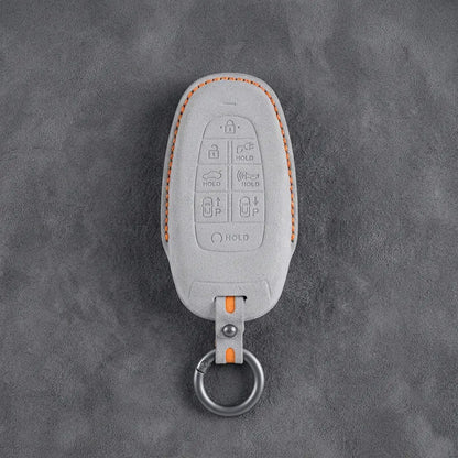 Hyundai Hand-Stitched Alcantara Key Fob Cover – Oval 8-Button White