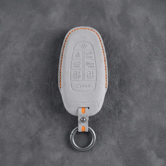 Hyundai Hand-Stitched Alcantara Key Fob Cover – Oval 8-Button White
