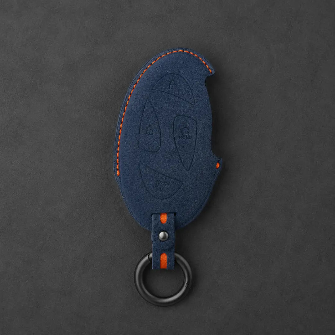 Hyundai Hand Stitched Alcantara Key Fob Cover Oval Smart Key Cobalt Blue