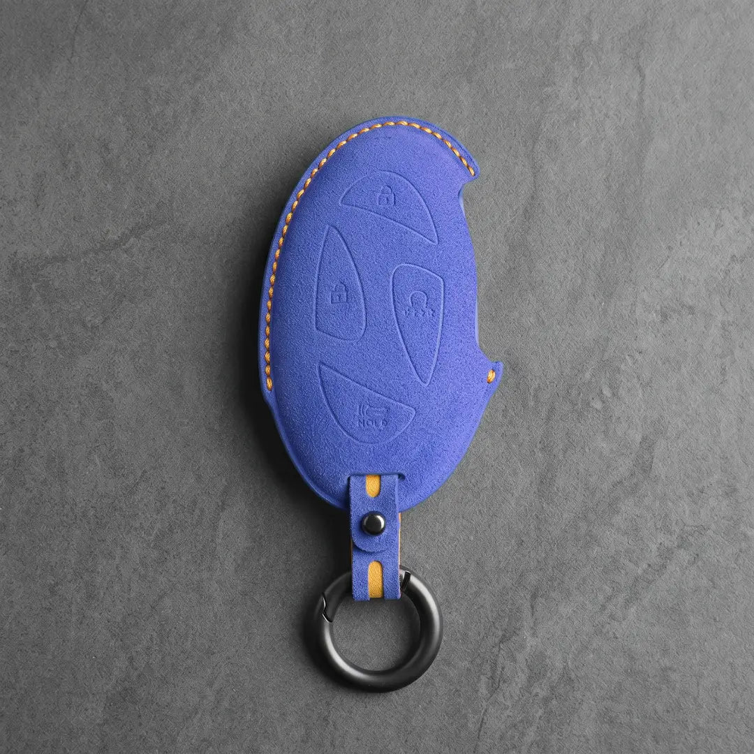 Hyundai Hand Stitched Alcantara Key Fob Cover Oval Smart Key Cornflower Blue
