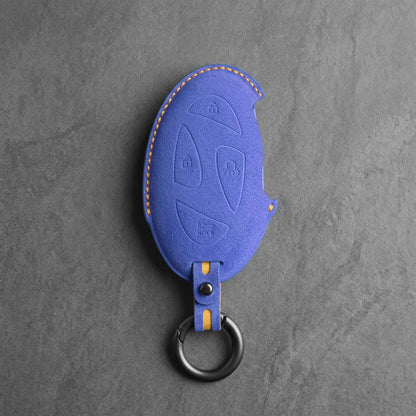 Hyundai Hand Stitched Alcantara Key Fob Cover Oval Smart Key Cornflower Blue