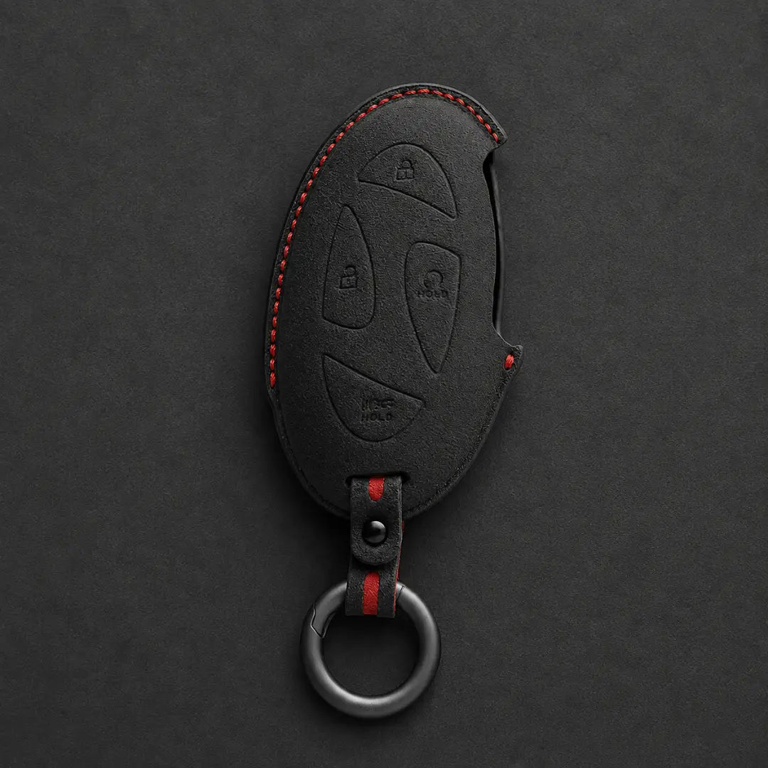 Hyundai Hand Stitched Alcantara Key Fob Cover Oval Smart Key Dark Charcoal