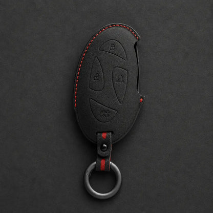 Hyundai Hand Stitched Alcantara Key Fob Cover Oval Smart Key Dark Charcoal