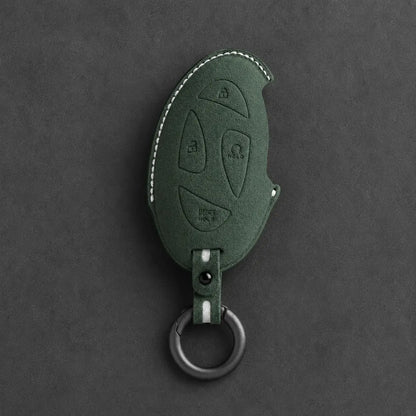 Hyundai Hand Stitched Alcantara Key Fob Cover Oval Smart Key Dark Green