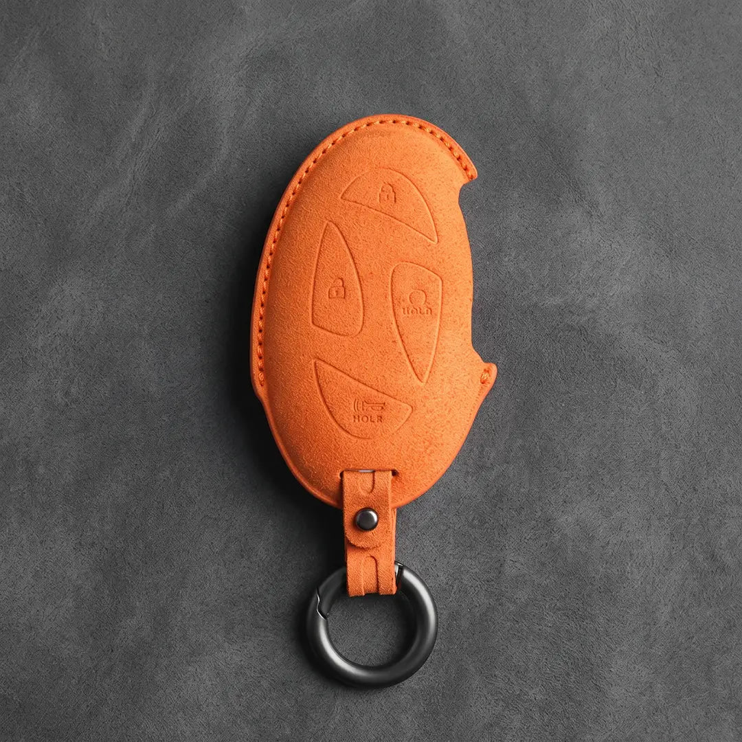Hyundai Hand Stitched Alcantara Key Fob Cover Oval Smart Key Orange