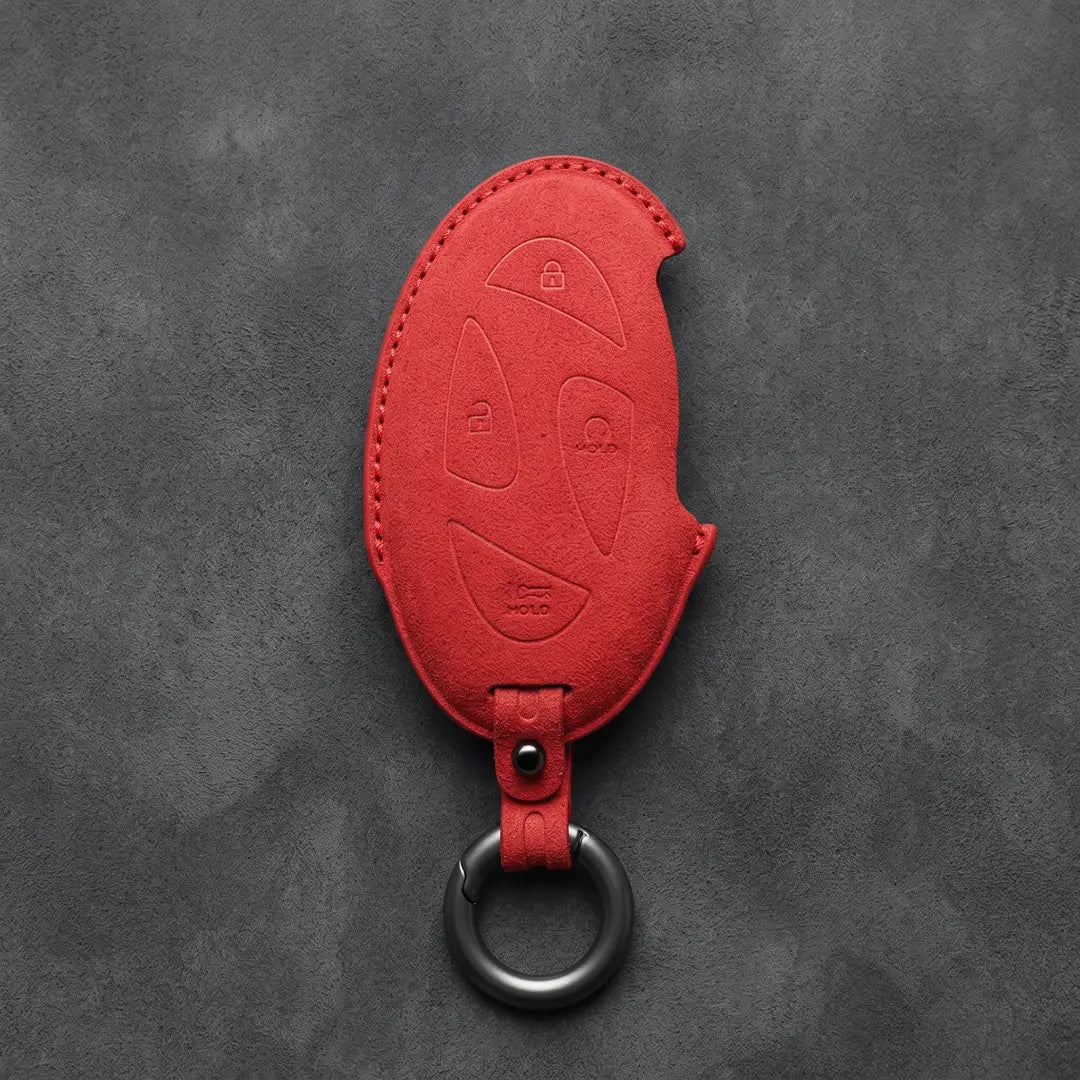 Hyundai Hand Stitched Alcantara Key Fob Cover Oval Smart Key Red