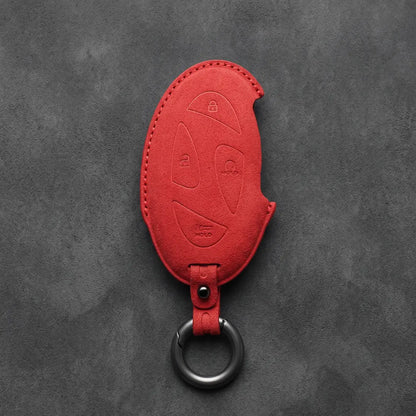 Hyundai Hand Stitched Alcantara Key Fob Cover Oval Smart Key Red