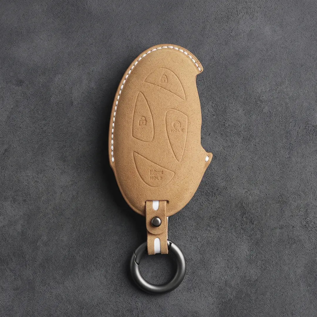Hyundai Hand Stitched Alcantara Key Fob Cover Oval Smart Key Soft Brown