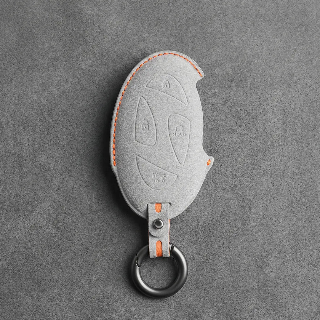 Hyundai Hand Stitched Alcantara Key Fob Cover Oval Smart Key White