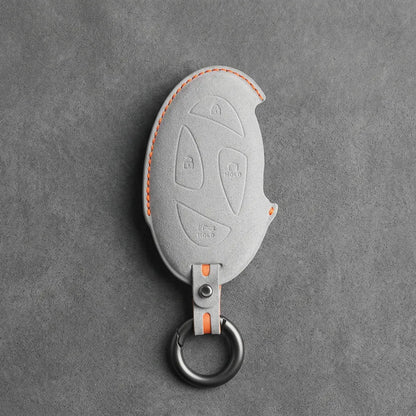 Hyundai Hand Stitched Alcantara Key Fob Cover Oval Smart Key White