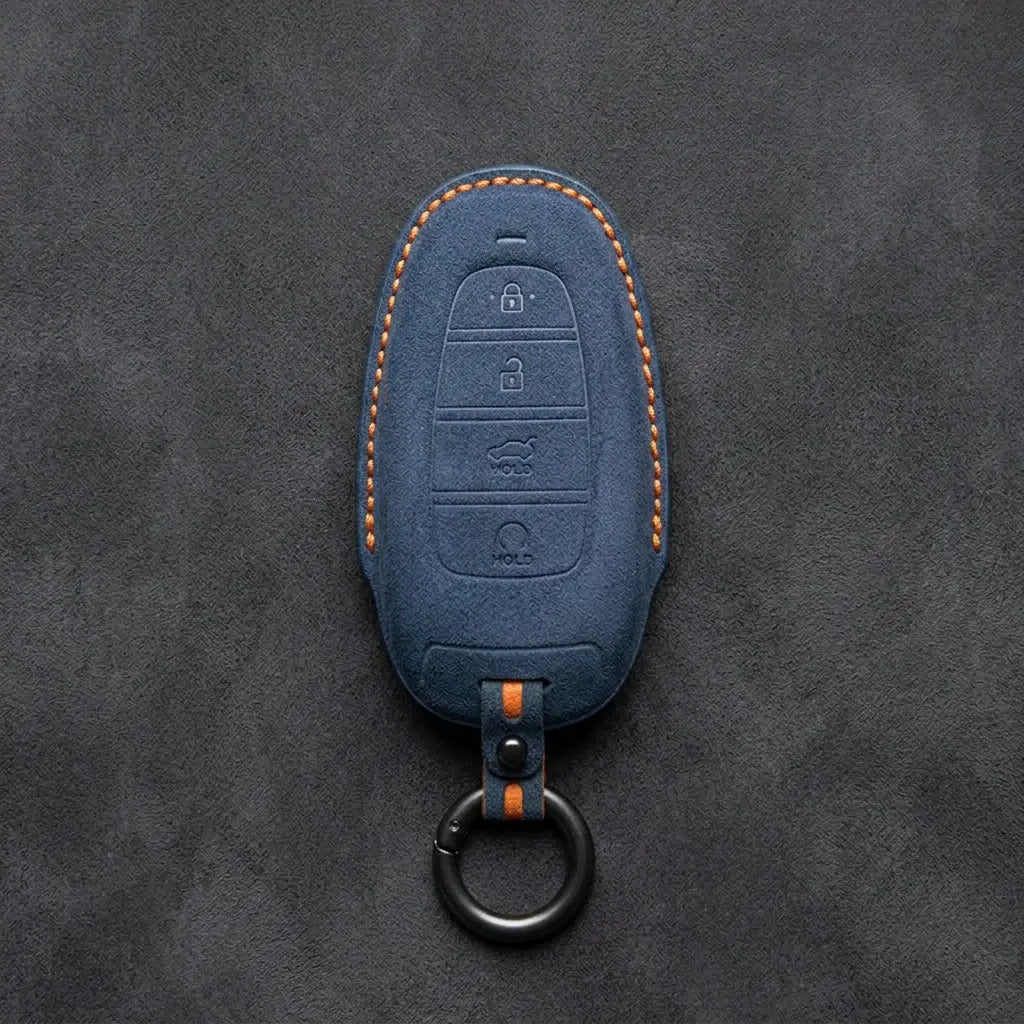 Hyundai Hand-Stitched Alcantara Key Fob Cover – Oval Trunk & Start Cobalt Blue