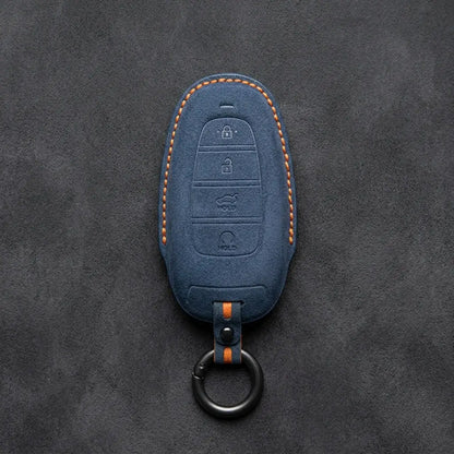 Hyundai Hand-Stitched Alcantara Key Fob Cover – Oval Trunk & Start Cobalt Blue