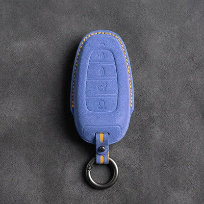 Hyundai Hand-Stitched Alcantara Key Fob Cover – Oval Trunk & Start Cornflower Blue