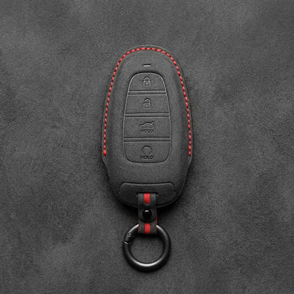 Hyundai Hand-Stitched Alcantara Key Fob Cover – Oval Trunk & Start Dark Charcoal