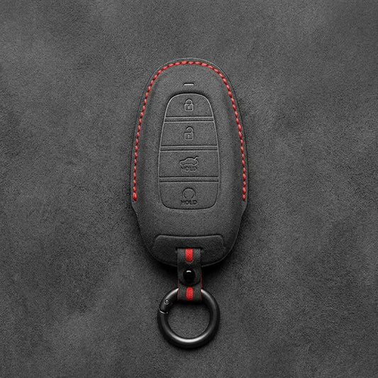 Hyundai Hand-Stitched Alcantara Key Fob Cover – Oval Trunk & Start Dark Charcoal