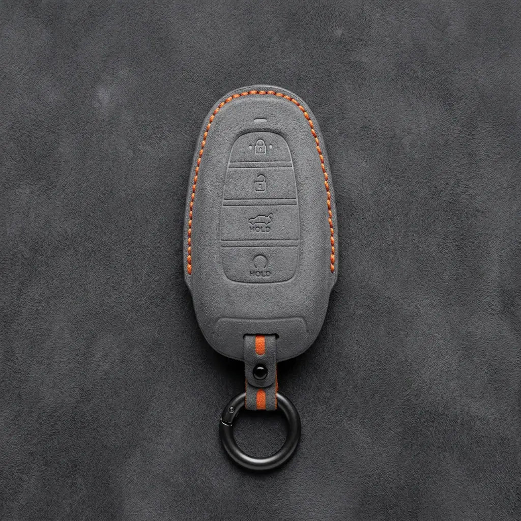 Hyundai Hand-Stitched Alcantara Key Fob Cover – Oval Trunk & Start Dark Gray