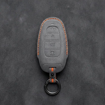 Hyundai Hand-Stitched Alcantara Key Fob Cover – Oval Trunk & Start Dark Gray