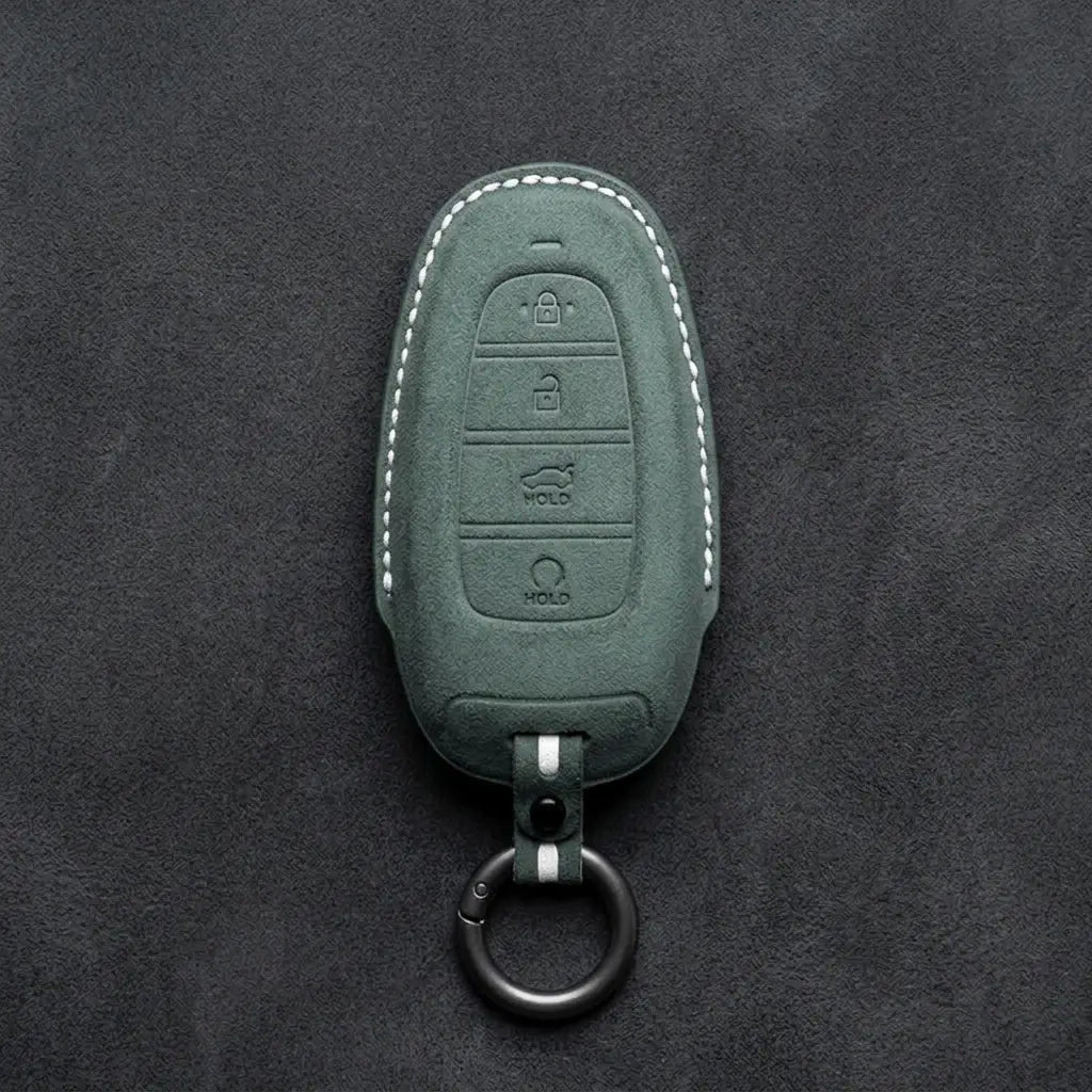 Hyundai Hand-Stitched Alcantara Key Fob Cover – Oval Trunk & Start Dark Green